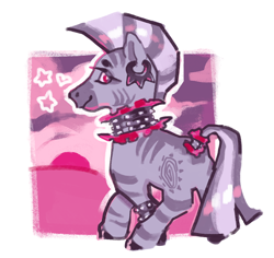 Size: 2048x1931 | Tagged: safe, artist:poniesart, imported from derpibooru, zecora, pony, zebra, butt, choker, ear piercing, heart, piercing, plot, solo, stars, wristband