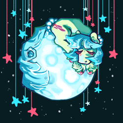 Size: 2048x2048 | Tagged: safe, artist:poniesart, imported from derpibooru, coco pommel, earth pony, pony, lying down, moon, solo, starry sky, stars