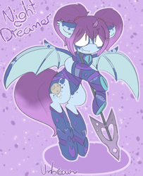 Size: 1280x1579 | Tagged: safe, artist:umbreow, imported from derpibooru, oc, oc:night dreamer, bat pony, pony, armor, female, mare, solo, spear, weapon