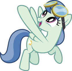 Size: 6090x6076 | Tagged: safe, artist:starryshineviolet, imported from derpibooru, spring skies, hurricane fluttershy, absurd resolution, aviator goggles, cute, diaspringies, flying, goggles, looking up, raised hoof, simple background, solo, transparent background, vector