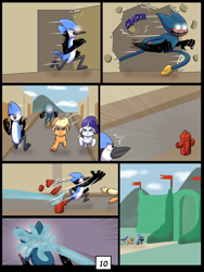 Size: 7500x10000 | Tagged: safe, artist:chedx, imported from derpibooru, applejack, rarity, earth pony, unicorn, comic:learning with pibby glitch battles, comic, commission, crossover, huggy wuggy, mordecai, multiverse, regular show