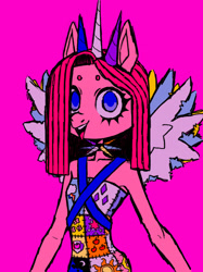 Size: 2048x2731 | Tagged: safe, artist:dreamscreep, imported from derpibooru, pinkie pie, anthro, fanfic:cupcakes, friendship is magic, choker, clothes, cutie mark, dress, feathered wings, g4, horn, pinkamena diane pie, solo, spiked choker, wings