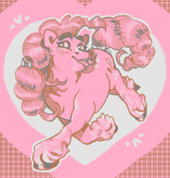 Size: 2048x2143 | Tagged: safe, artist:poniesart, imported from derpibooru, pinkie pie, earth pony, pony, cherry, color palette, color palette challenge, food, heart, heart eyes, limited palette, solo, wingding eyes