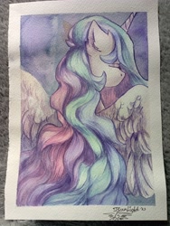 Size: 3072x4080 | Tagged: safe, artist:jsunlight, imported from derpibooru, princess celestia, alicorn, pony, solo, traditional art, watercolor painting