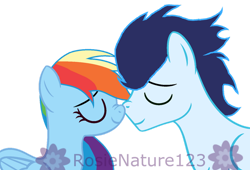 Size: 1024x698 | Tagged: safe, artist:rosienature123, imported from derpibooru, rainbow dash, soarin', pegasus, pony, eyes closed, female, male, mare, nuzzling, shipping, simple background, soarindash, stallion, straight, transparent background, vector