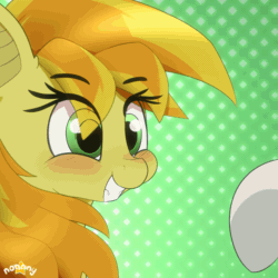 Size: 1000x1000 | Tagged: safe, artist:n0nnny, imported from derpibooru, oc, oc:fair mail, oc:fiery breeze, bat pony, abstract background, animated, blushing, boop, commission, cute, eye shimmer, female, frame by frame, gif, happy, hnnng, mare, n0nnny's boops, nose wrinkle, scrunchy face, smiling, solo focus, teeth, text