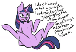 Size: 1280x886 | Tagged: artist needed, source needed, safe, imported from twibooru, twilight sparkle, semi-anthro, unicorn, featureless crotch, image, needs more jpeg, offscreen character, simple background, sitting, solo, unicorn twilight, white background