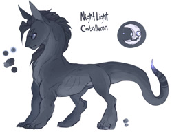 Size: 1019x784 | Tagged: safe, artist:dingobreath, imported from twibooru, oc, oc only, oc:night light, ahuizotl (species), hybrid, ahuizotl oc, cutie mark, female, image, interspecies offspring, needs more jpeg, offspring, parent:ahuizotl, reference, simple background, white background