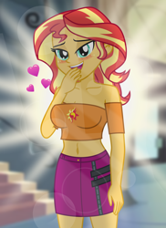 Size: 4944x6792 | Tagged: safe, artist:emeraldblast63, imported from derpibooru, sunset shimmer, equestria girls, beautiful, belly button, blushing, breasts, busty sunset shimmer, cute, female, heart, looking at you, shimmerbetes