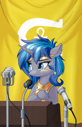 Size: 2232x3450 | Tagged: safe, artist:qwq233, imported from derpibooru, oc, oc:cork, pony, unicorn, equestria at war mod, clothes, cute, dark skin, egyptian, female, long mane, mare, solo, solo female, speaker, speech, talking