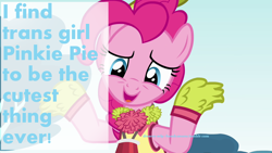 Size: 1280x720 | Tagged: safe, edit, edited screencap, imported from ponybooru, screencap, pinkie pie, implied transgender, solo
