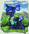 Size: 304x357 | Tagged: safe, artist:maretian, princess luna, alicorn, pony, clothes, cloud, female, grass, grass field, hair bun, hawaiian shirt, mare, mountain, mountain range, shirt, side view, sky, smiling, solo, tail bun, walking