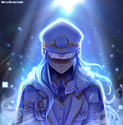 Size: 2800x2840 | Tagged: safe, artist:opal_radiance, imported from derpibooru, oc, oc:opal rosamond, human, pegasus, blue, captain, clothes, humanized, military, solo, suit, white