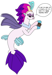 Size: 1669x2389 | Tagged: safe, artist:supahdonarudo, imported from derpibooru, queen novo, seapony (g4), my little pony: the movie, dialogue, holding, simple background, speech bubble, spongebob squarepants, talking to viewer, text, transparent background, treasure chest