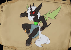 Size: 4749x3358 | Tagged: safe, artist:zwmushak, imported from derpibooru, oc, oc only, anthro, changeling, unguligrade anthro, anthro oc, green changeling, hoof hands, sketch