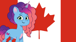 Size: 3485x1936 | Tagged: safe, artist:edy_january, artist:prixy05, imported from derpibooru, pony, unicorn, canada, canadian, canadian flag, flag, g5, misty brightdawn, my little pony: tell your tale, simple background, solo, vector used, wallpaper