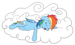 Size: 4439x2686 | Tagged: safe, artist:wapamario63, imported from ponybooru, rainbow dash, pegasus, pony, belly, belly button, cloud, colored, cute, drool, ears, female, flat colors, floppy ears, mare, messy mane, open mouth, simple background, sleeping, sleeping on a cloud, solo, transparent background, wings