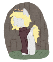 Size: 717x838 | Tagged: safe, artist:castafae, imported from derpibooru, derpy hooves, pegasus, pony, alternate hairstyle, clothes, female, food, muffin, simple background, solo, sweater, transparent background, younger