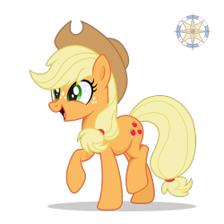 Size: 2500x2500 | Tagged: safe, artist:r4hucksake, imported from derpibooru, applejack, earth pony, pony, applejack's hat, cowboy hat, female, freckles, green eyes, hat, mare, open mouth, simple background, smiling, solo, standing on two hooves, transparent background, watermark