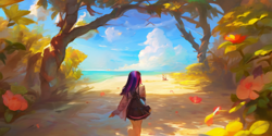 Size: 1024x512 | Tagged: safe, imported from derpibooru, twilight sparkle, human, equestria girls, ai content, ai generated, beach, female, generator:stable diffusion, prompter:lateempire, solo, sunlight