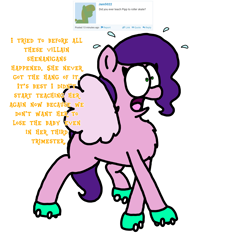 Size: 3023x3351 | Tagged: safe, artist:professorventurer, imported from derpibooru, pipp petals, series:ask pippamena, flashback, g5, implied pregnancy, raised leg, roller skates, scared, skates, unstable