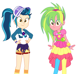 Size: 3056x2967 | Tagged: safe, artist:sarahalen, imported from derpibooru, indigo zap, lemon zest, human, equestria girls, alternate universe, base used, duo, duo female, female, ponytail, role reversal, simple background, white background