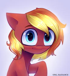 Size: 2506x2724 | Tagged: safe, artist:opal_radiance, imported from derpibooru, oc, oc only, oc:bramble berry, earth pony, pony, earth pony oc, eyebrows, high res, looking at you, male, shy, shy smile, signature, simple background, smiling, smiling at you, solo, stallion, white background