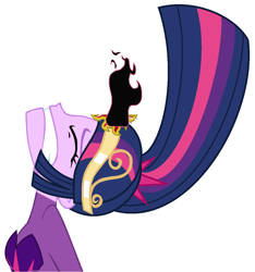 Size: 1066x1138 | Tagged: safe, artist:sarahalen, imported from derpibooru, twilight sparkle, human, equestria girls, equestria girls (movie), alternate universe, base used, black magic, crown, eyes closed, female, gritted teeth, jewelry, midnight sparkle, ponytail, regalia, role reversal, simple background, solo, teeth, transformation, white background