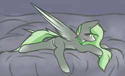 Size: 2480x1508 | Tagged: safe, artist:lu.de, imported from derpibooru, oc, oc only, oc:jade stonesetter, pegasus, pony, blushing, gray background, grayscale, monochrome, pegasus oc, simple background, spread wings, wings