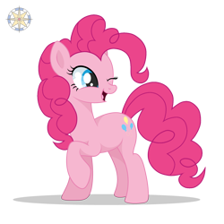 Size: 3500x3500 | Tagged: safe, artist:r4hucksake, imported from derpibooru, pinkie pie, earth pony, pony, base used, best pony, happy, one eye closed, pink pony, raised hoof, smiling, solo, wink