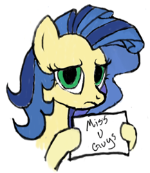 Size: 508x584 | Tagged: safe, artist:luckysmores, imported from twibooru, oc, oc:milky way, earth pony, pony, bust, female, holding sign, image, mare, png, sad, simple background, solo, text, white background