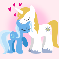 Size: 1400x1400 | Tagged: safe, artist:mlplary6, imported from derpibooru, prince blueblood, trixie, pony, unicorn, bluetrix, eyes closed, female, heart, love, male, mare, shipping, stallion, straight