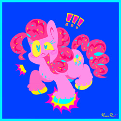 Size: 2048x2048 | Tagged: safe, artist:pankiepoo, imported from derpibooru, pinkie pie, earth pony, pony, blue background, chest fluff, heart, heart eyes, open mouth, simple background, smiling, solo, unshorn fetlocks, wingding eyes