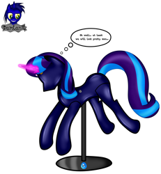 Size: 3840x4154 | Tagged: safe, artist:damlanil, imported from derpibooru, oc, oc only, oc:star eyes, pegasus, pony, bondage, clothes, collar, comic, commission, crystal horn, encasement, fake horn, female, horn, inanimate tf, latex, magic, magic aura, mannequin, mannequin tf, mare, no mouth, objectification, pedestal, petrification, ponyquin, rubber, shiny, show accurate, simple background, solo, text, thought bubble, transformation, transparent background, vector, wings