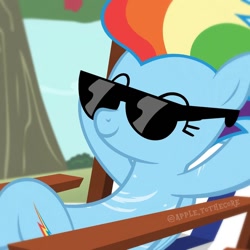 Size: 1080x1080 | Tagged: safe, artist:apple.tothecore, imported from derpibooru, rainbow dash, pegasus, pony, the last problem, female, older, older rainbow dash, relaxing, scar, solo, sunglasses
