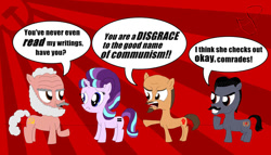 Size: 750x429 | Tagged: safe, artist:chentheirken, imported from derpibooru, starlight glimmer, earth pony, pony, unicorn, equal cutie mark, josef stalin, karl marx, lenin, ponified, s5 starlight