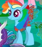 Size: 143x162 | Tagged: safe, imported from derpibooru, rainbow dash, changedling, changeling, changedlingified, changelingified, cropped, dashling, gameloft, my little pony: magic princess, species swap