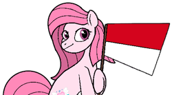 Size: 500x275 | Tagged: safe, artist:noi kincade, artist:noikincade67, imported from derpibooru, oc, oc only, oc:annisa trihapsari, earth pony, pony, cute, earth pony oc, flag, happy, heart, indonesia, long hair, looking at you, ocbetes, smiling, smiling at you