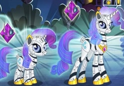 Size: 596x415 | Tagged: safe, imported from derpibooru, rarity, pony, robot, robot pony, cropped, duality, female, gameloft, my little pony: magic princess, raribot, roboticization