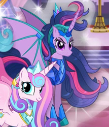 Size: 405x470 | Tagged: safe, imported from derpibooru, twilight sparkle, alicorn, bat pony, bat pony alicorn, bat ponified, bat wings, chaos twilight, cropped, female, gameloft, horn, mare, my little pony: magic princess, race swap, twibat, wings