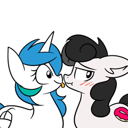 Size: 2000x2000 | Tagged: safe, anonymous artist, imported from twibooru, oc, oc only, oc:compushka, oc:pon-pushka, earth pony, pony, unicorn, /mlp/, 4chan, blushing, female, floppy ears, image, looking away, male, mare, mlem, oc x oc, png, shipping, silly, simple background, stallion, straight, tongue out, white background