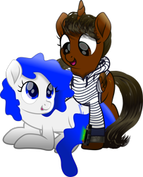 Size: 1923x2374 | Tagged: safe, artist:lincolnbrewsterfan, imported from derpibooru, oc, oc only, oc:jc, oc:nocturnal vision, alicorn, earth pony, pony, fallout equestria, to where and back again, triple threat, .svg available, alicorn oc, blue eyes, blue mane, blue tail, brown eyes, clothes, colored pupils, colored wings, drawstrings, duo, duo female, earth pony oc, fallout equestria oc, female, folded wings, full body, gift art, gradient mane, gradient tail, gradient wings, holly, hoodie, hoof around neck, horn, inkscape, looking at someone, mare, movie accurate, music notes, nocturnal vision's striped hoodie, open mouth, pipbuck, ponified, realistic mane, simple background, standing, strap, striped hoodie, svg, tail, tail wrap, text, thank you, thanks, transparent background, vector, wing sleeves, wings