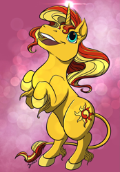 Size: 1423x2048 | Tagged: safe, artist:kezkritical, imported from derpibooru, sunset shimmer, pony, unicorn, leonine tail, open mouth, tail, unshorn fetlocks