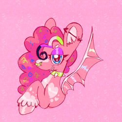 Size: 1000x1000 | Tagged: safe, artist:sugvr_alien, imported from derpibooru, pinkie pie, bat pony, pony, choker, dyed mane, ear piercing, nonbinary, nonbinary pride flag, nose piercing, nose ring, piercing, pride, pride flag, punk, race swap, spiked choker, spiked nose ring
