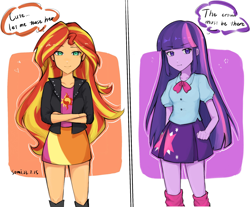 Size: 1954x1620 | Tagged: safe, artist:wan_b1gdaddy, imported from derpibooru, sunset shimmer, twilight sparkle, equestria girls, equestria girls (movie), duo, female, thought bubble