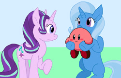 Size: 1280x825 | Tagged: safe, imported from derpibooru, starlight glimmer, trixie, pony, unicorn, female, kirby, kirby (series), raised hoof