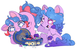 Size: 4867x3175 | Tagged: safe, artist:cutepencilcase, imported from derpibooru, buttons (g1), izzy moonbow, pony, unicorn, duo, g1, g5, generation leap, simple background, transparent background