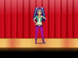 Size: 1032x774 | Tagged: safe, imported from derpibooru, aria blaze, human, equestria girls, belt, boots, breasts, clothes, denim, high heel boots, humanized, jacket, jeans, kisekae, pants, shirt, shoes, solo