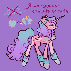 Size: 1000x1000 | Tagged: safe, artist:sillyfillies, imported from derpibooru, opaline arcana, princess flurry heart, alicorn, pony, alternate design, alternate name, alternate universe, g5, older, older flurry heart, purple background, simple background, solo