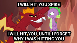 Size: 1280x716 | Tagged: safe, edit, edited screencap, imported from ponybooru, screencap, garble, spike, abuse, duo, spikeabuse, this will end in tears